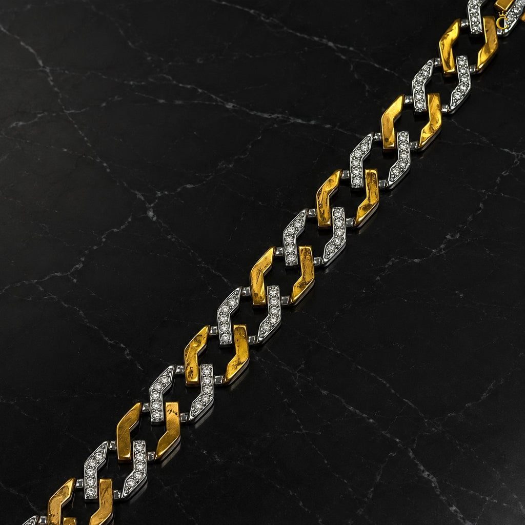 Men's Two-Tone Iced Silver Cuban Bracelet