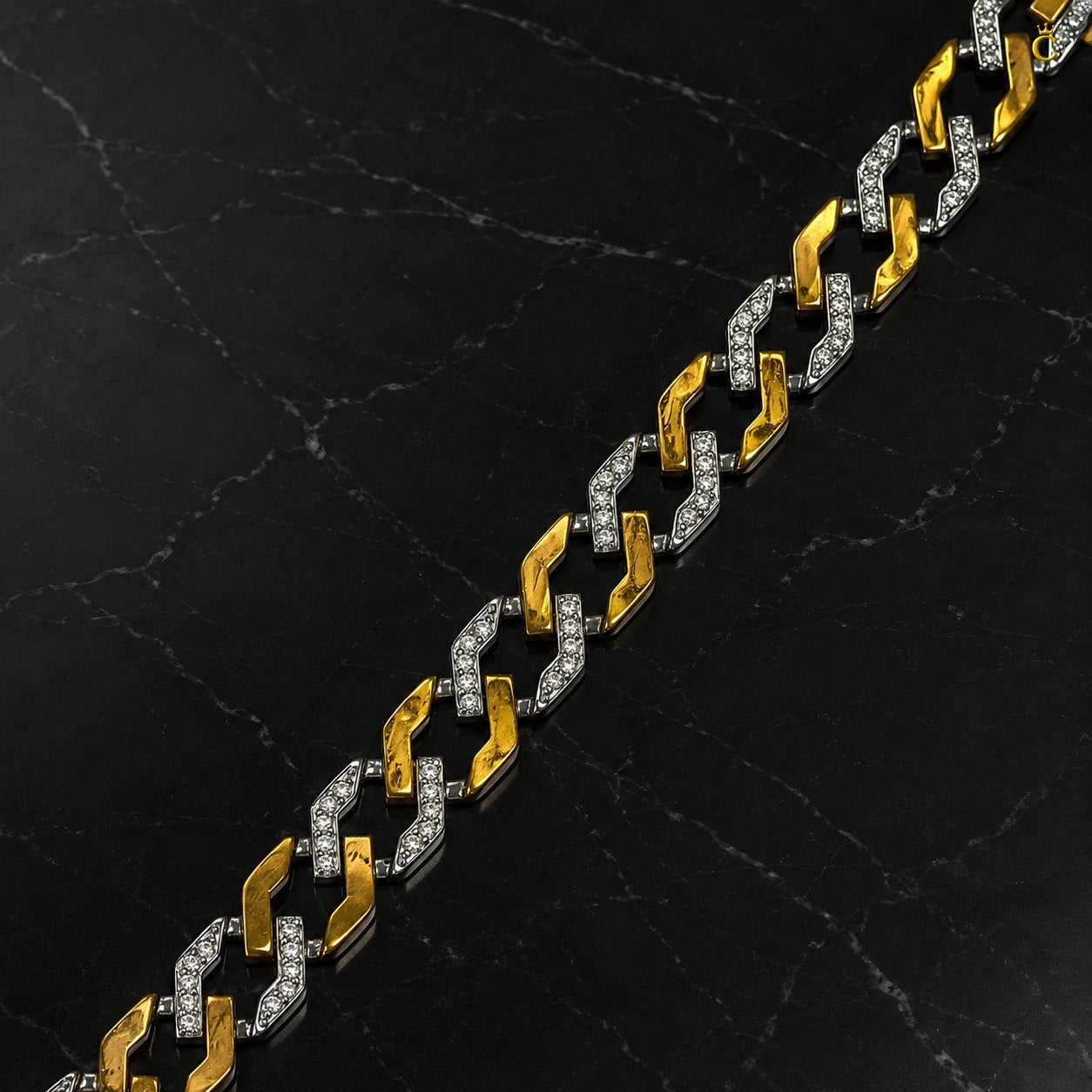 Men's Two-Tone Iced Silver Cuban Bracelet