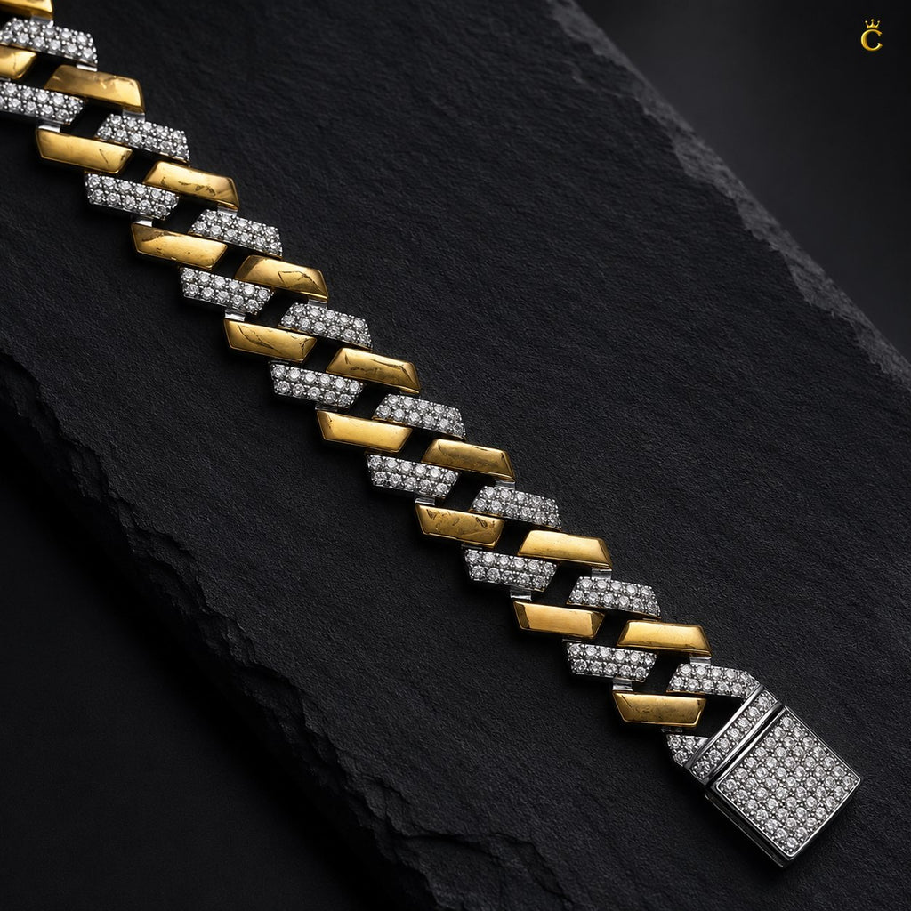 Men's Two-Tone Iced Out Cuban Link Bracelet
