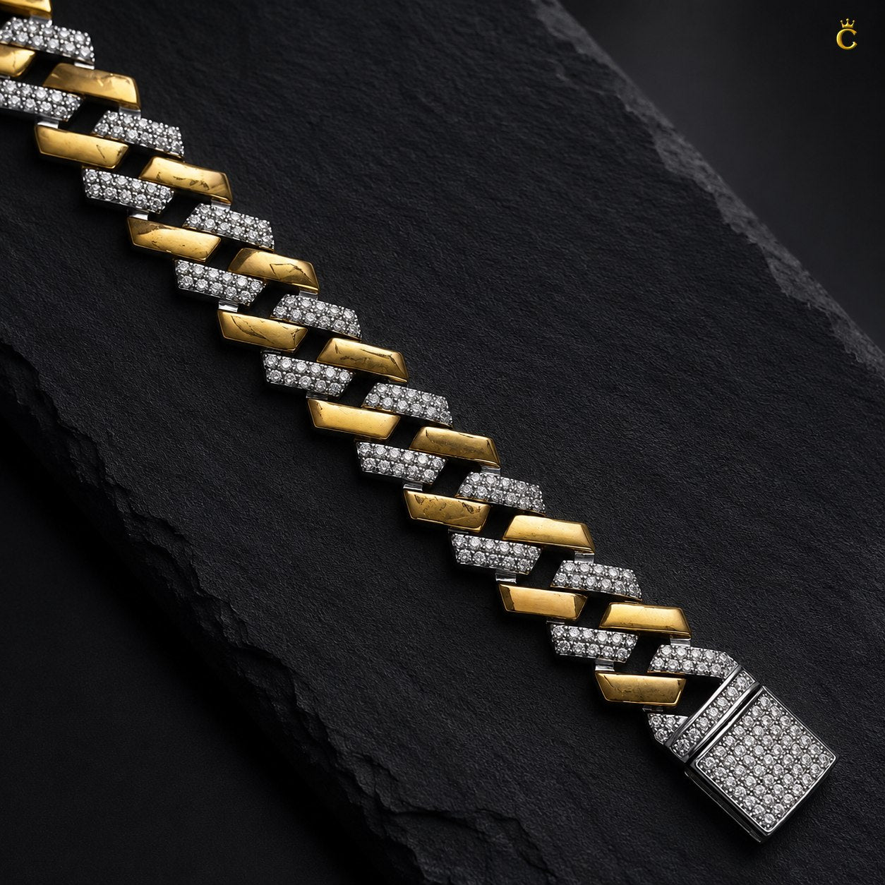 Men's Two-Tone Iced Out Cuban Link Bracelet