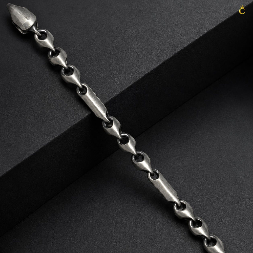 Oxidized Silver Bar Link Bracelet for Men