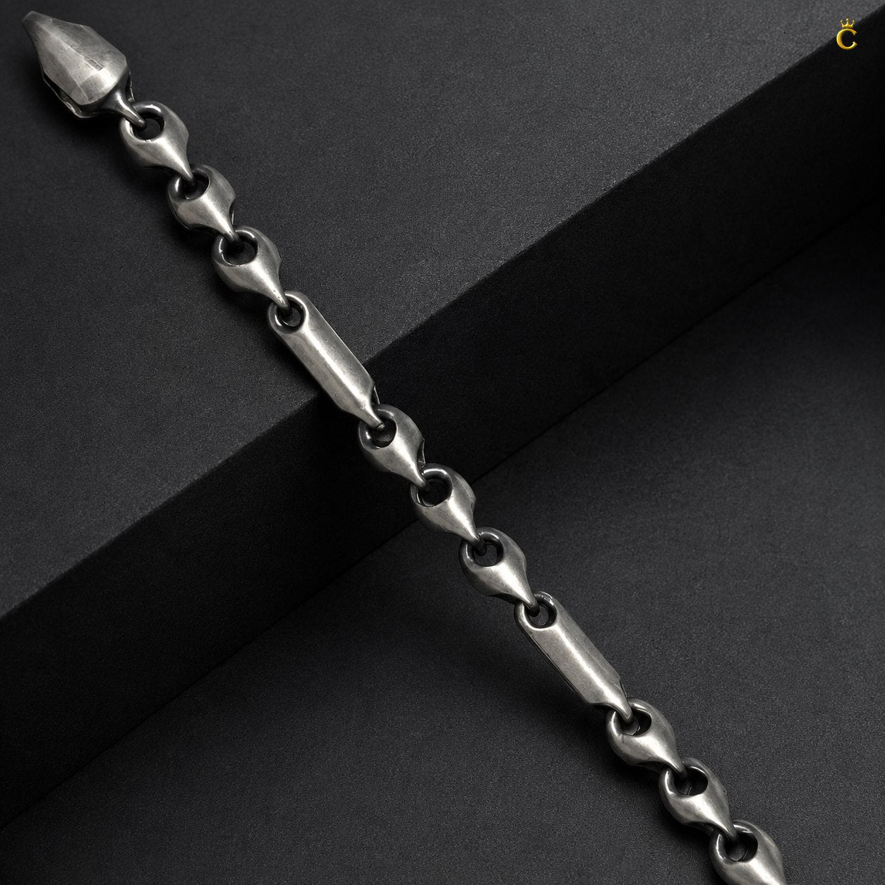 Oxidized Silver Bar Link Bracelet for Men