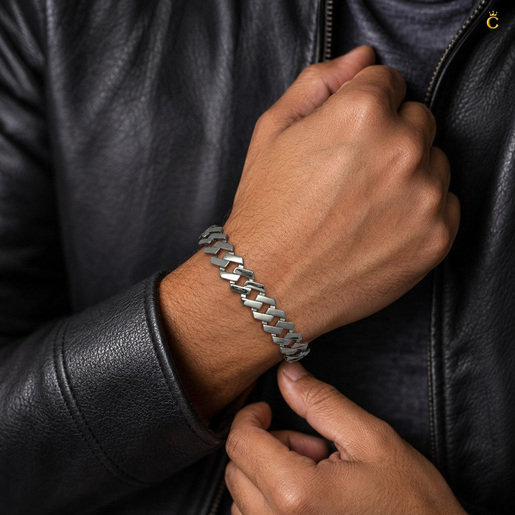 Rhodium Crisp Zircon Stone Curb Bracelet