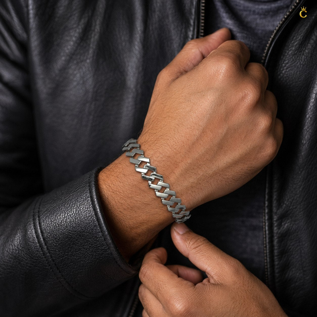 Rhodium Crisp Zircon Stone Curb Bracelet