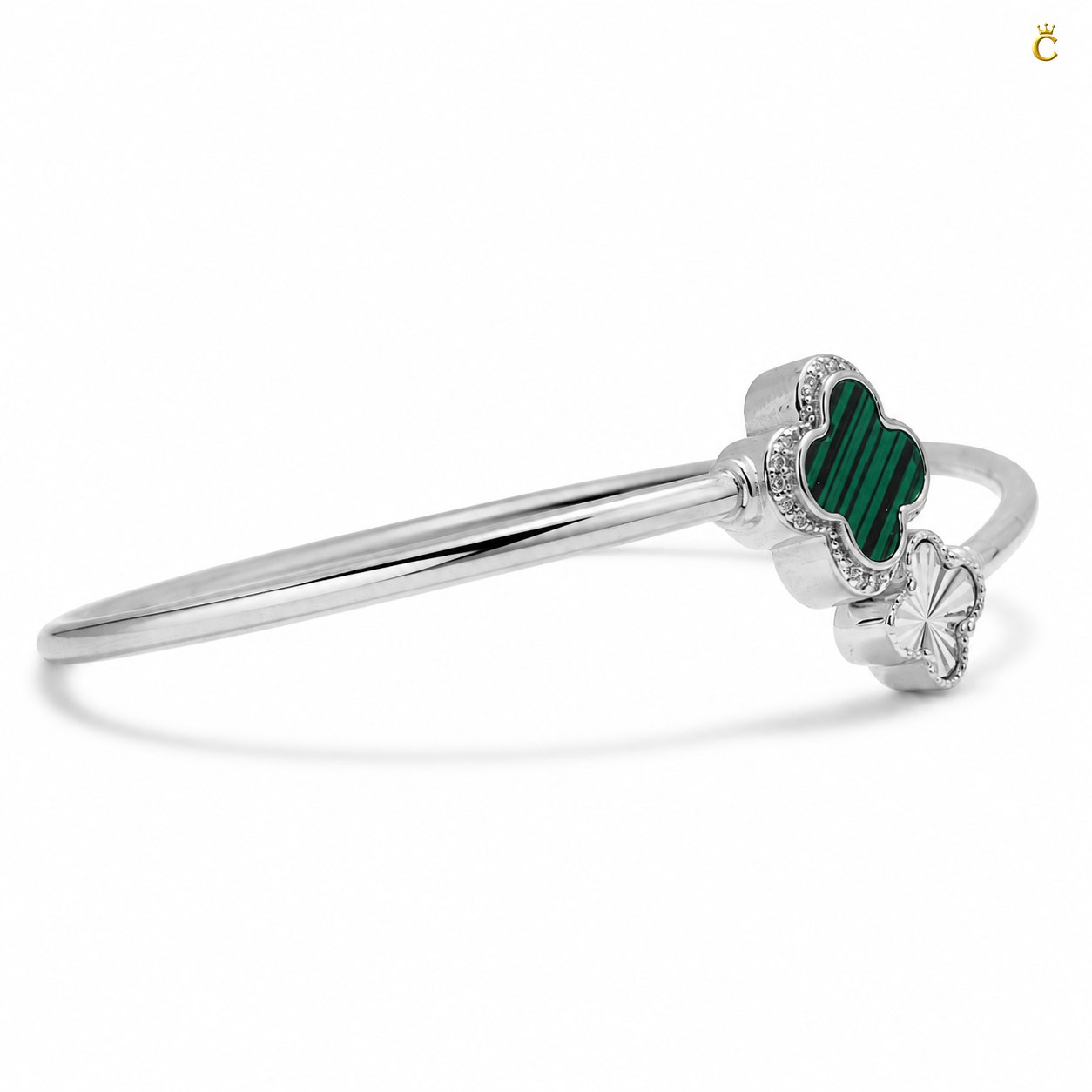 Celestora-Silver Green Clover Open Cuff / Band (Van Cleef inspired)