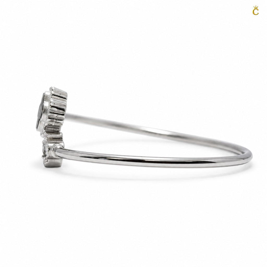 Celestora-Silver Open Cuff/Kada with a Black & Silver clover motif Vancliff design
