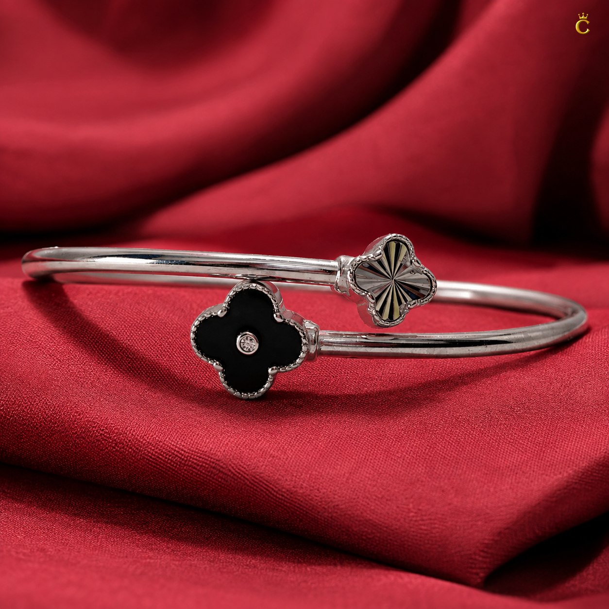 Celestora-Silver Midnight Black Clover Open Kada/ Cuff
