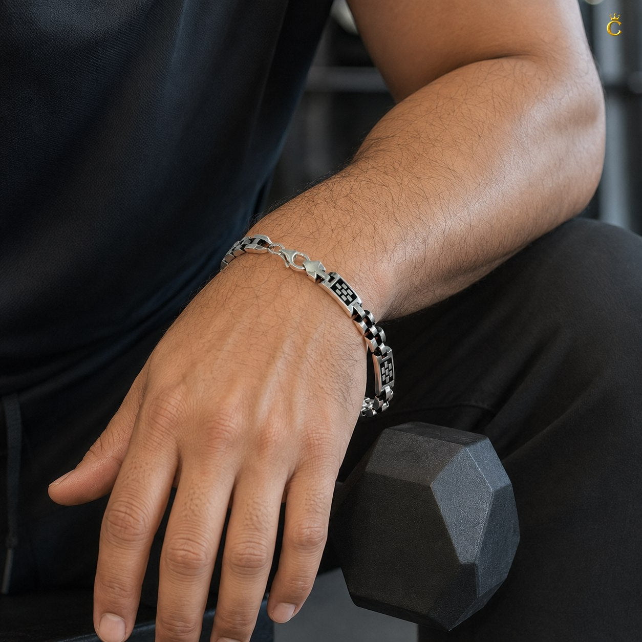 Block Design Oxidised Black Enamel Bracelet