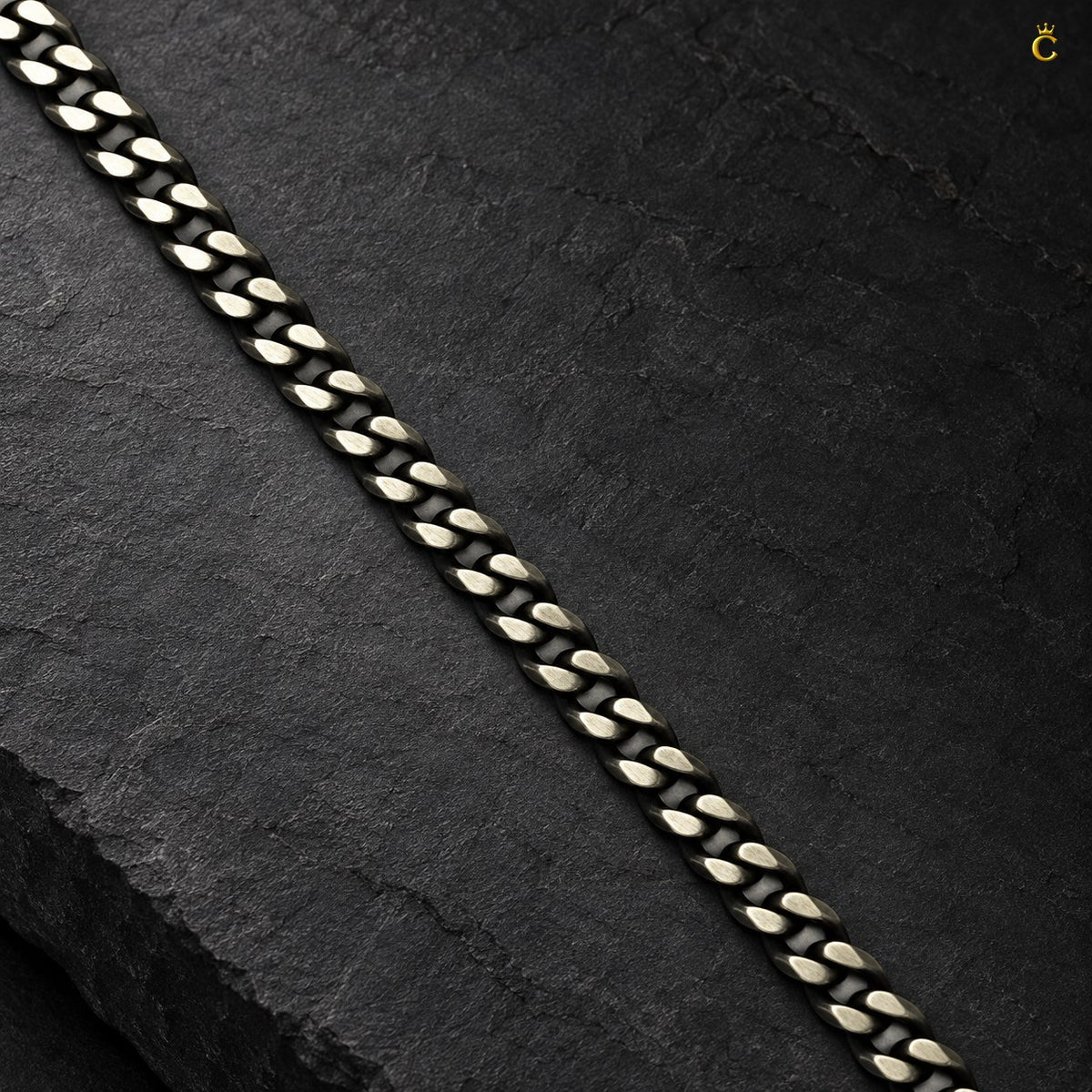 Royal Cuban-link style bold oxidized. Silver chain