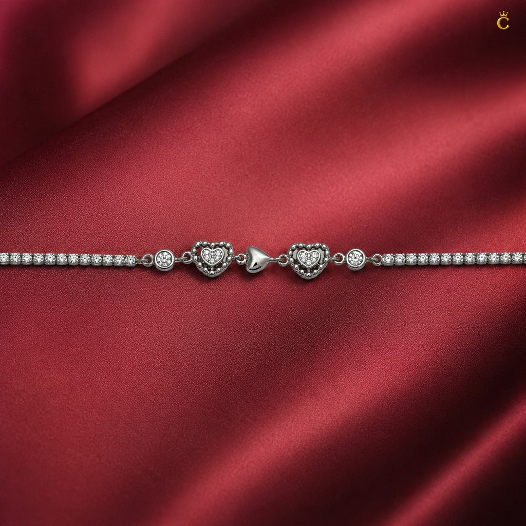Interlinked Heart Tennis Silver Bracelet