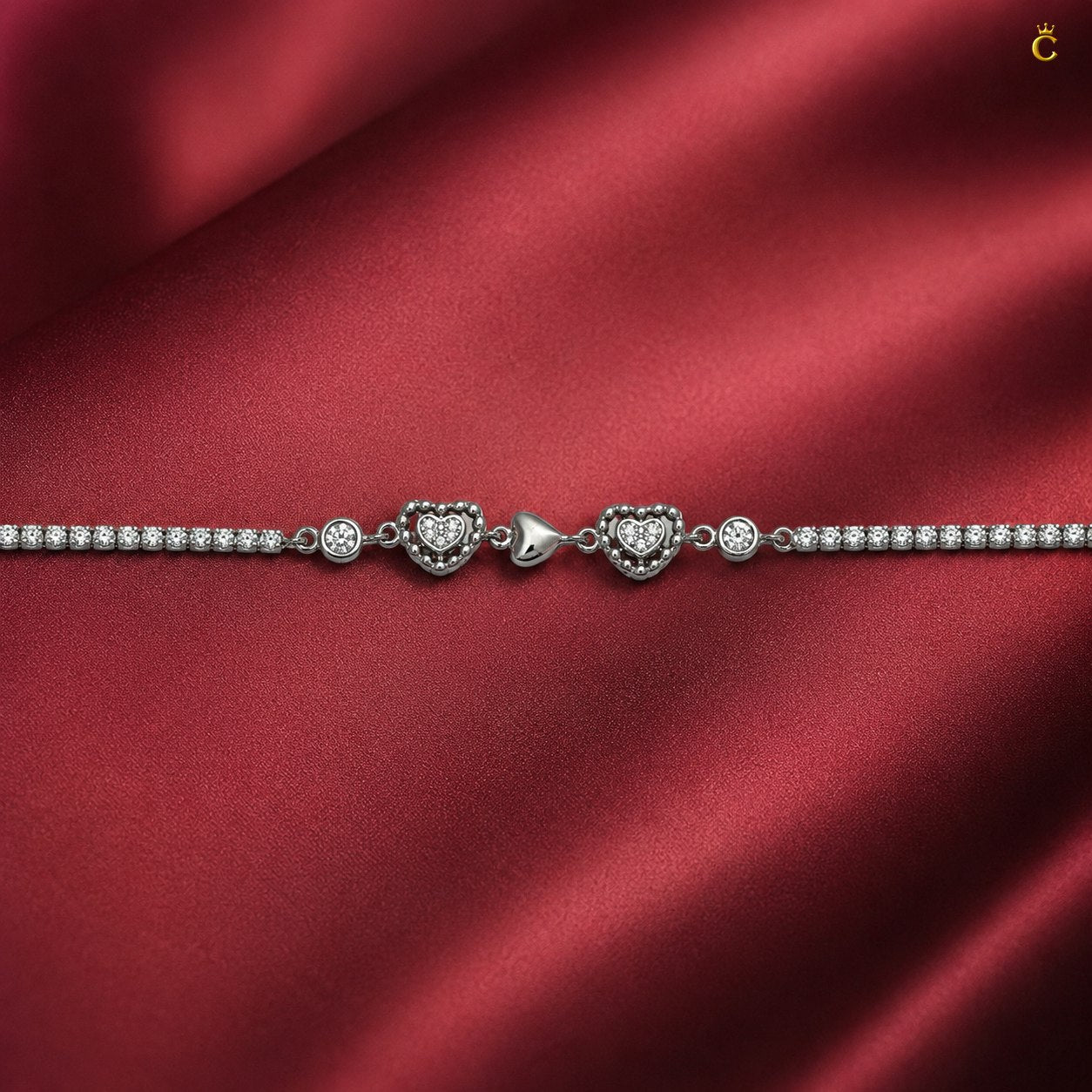 Interlinked Heart Tennis Silver Bracelet