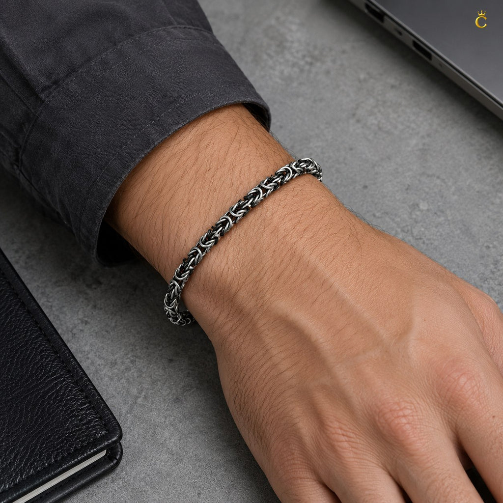 Oxidized Silver Byzantine Chain Bracelet for Men
