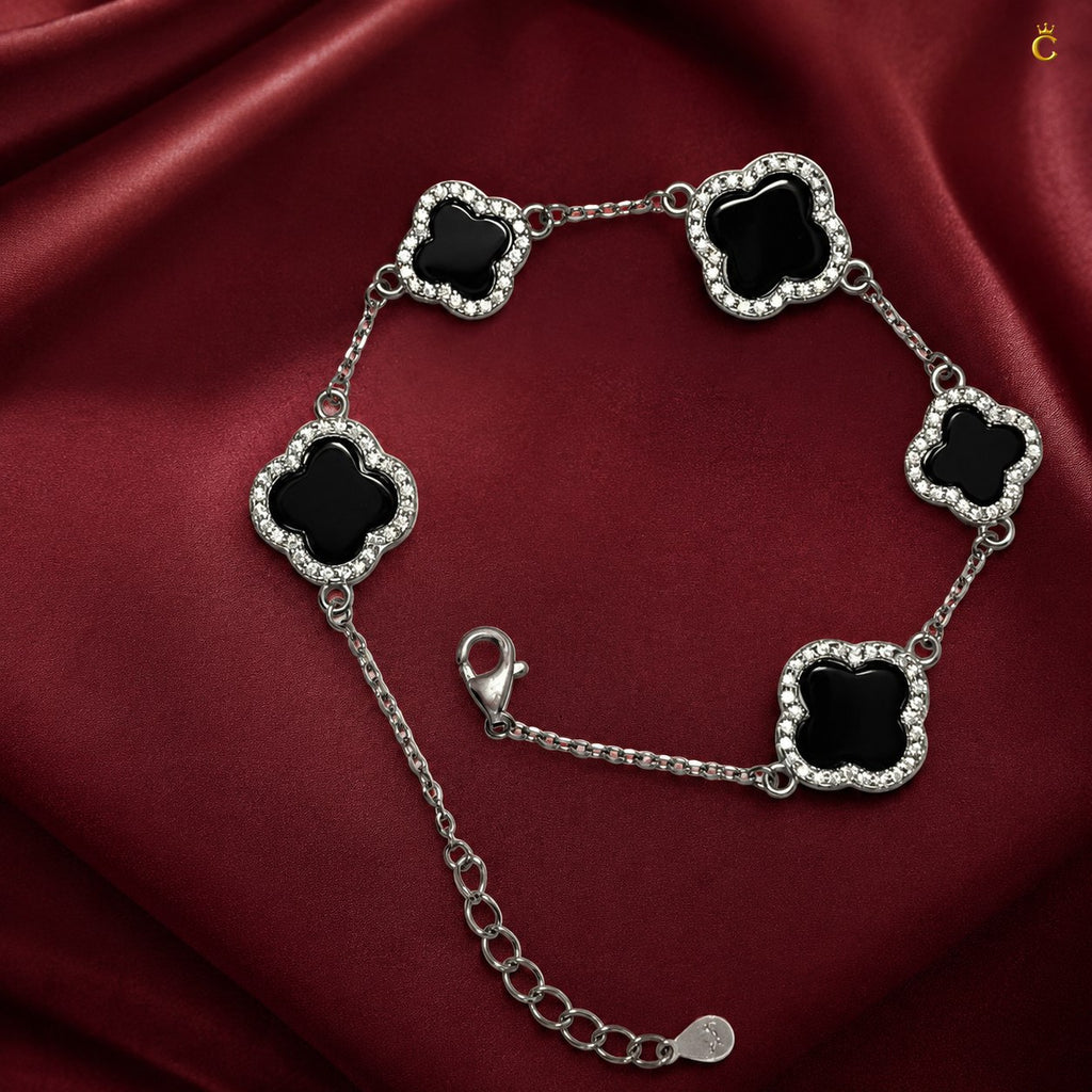 Celestora Luxurious Black 5 Clovers Van cliff Bracelet