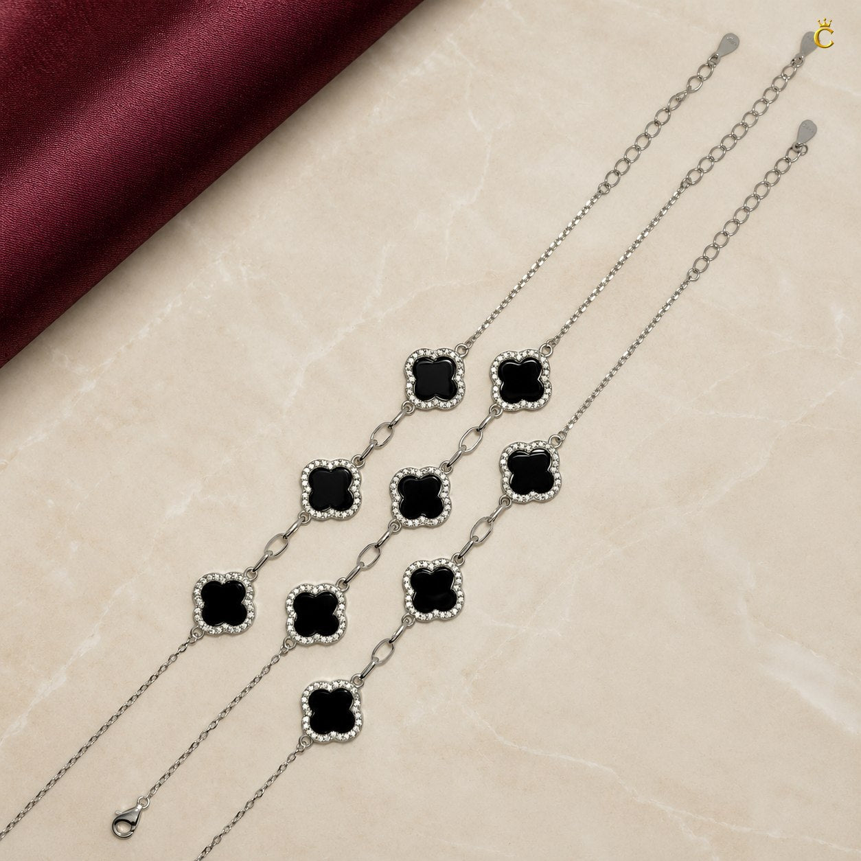 Celestora Onyx Black Three Clover Van cliff Bracelet
