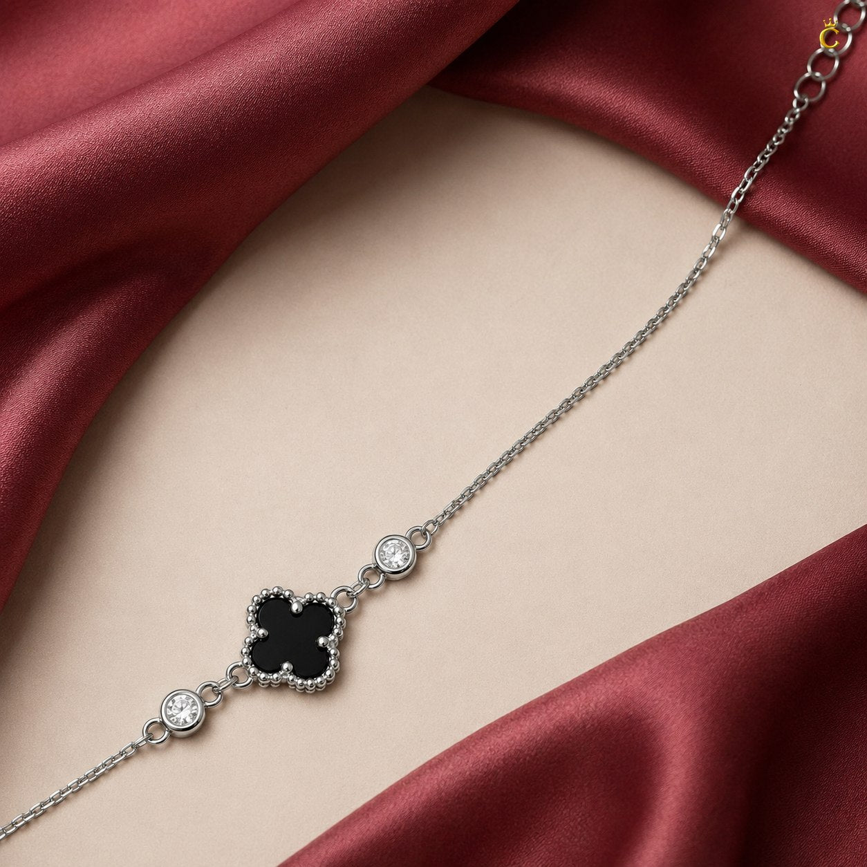 Celestora - Onyx Black Cute Clover Zircon stud Bracelet