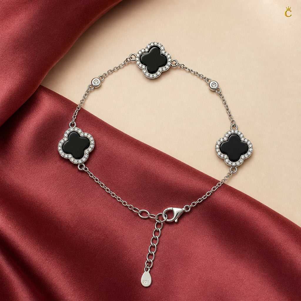 Celestora - Onyx Three Clovers Van Cliff Bracelet