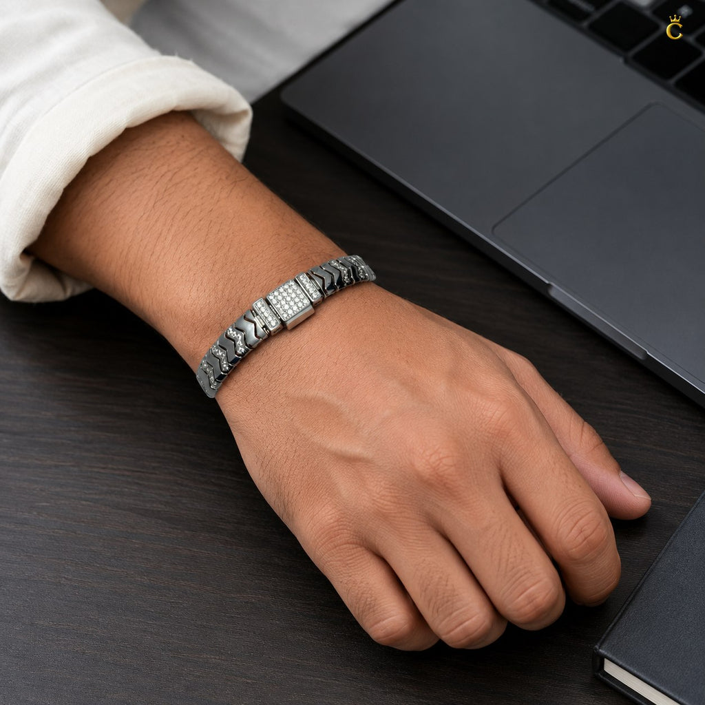 Men's Premium Silver Chevron Link Bracelet
