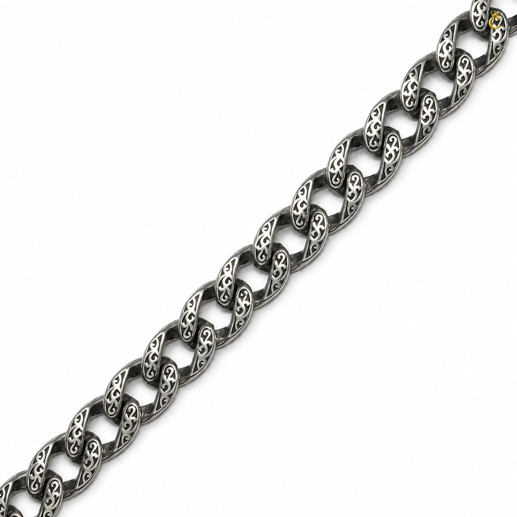 Ornate Filigree Silver Curb Link Bracelet