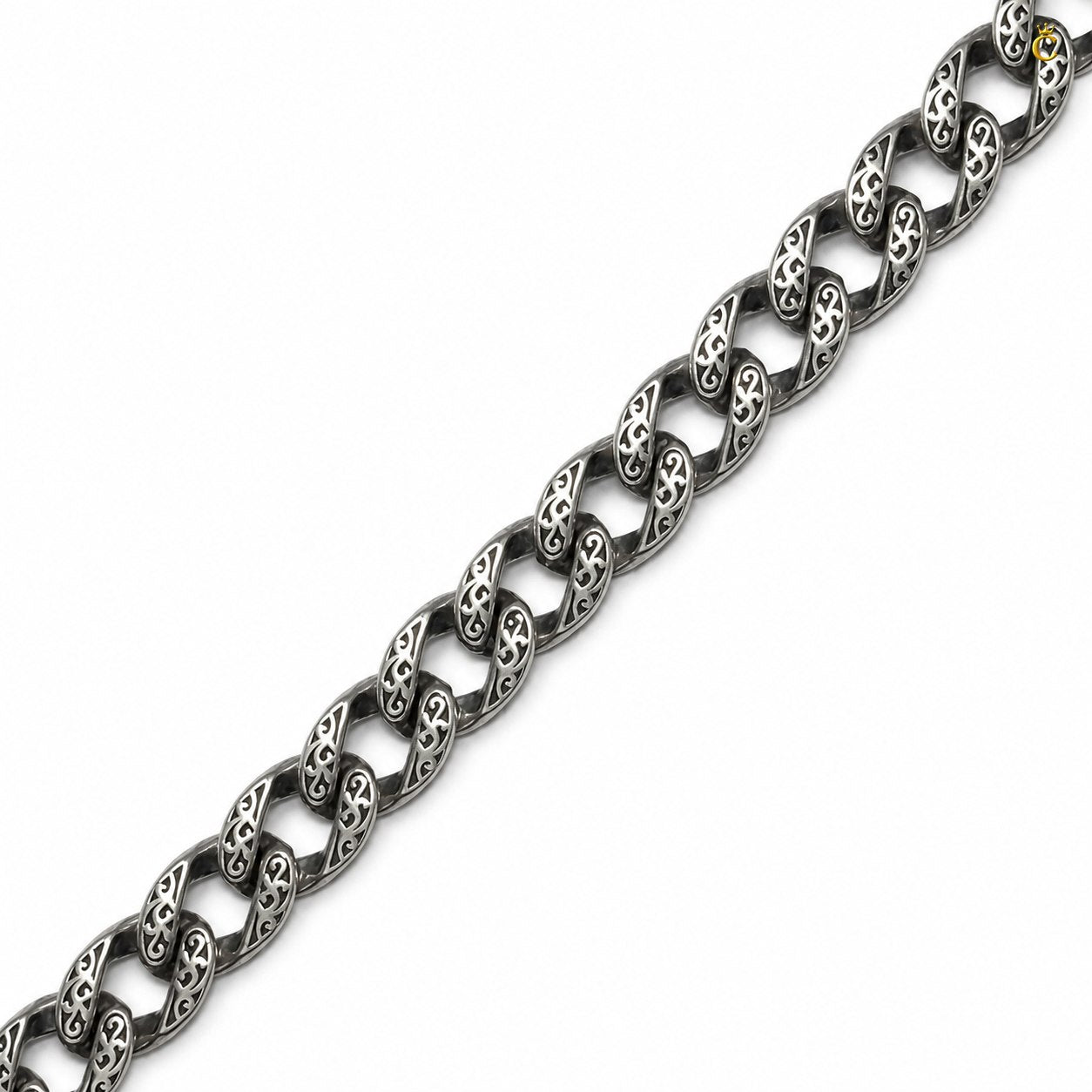 Ornate Filigree Silver Curb Link Bracelet