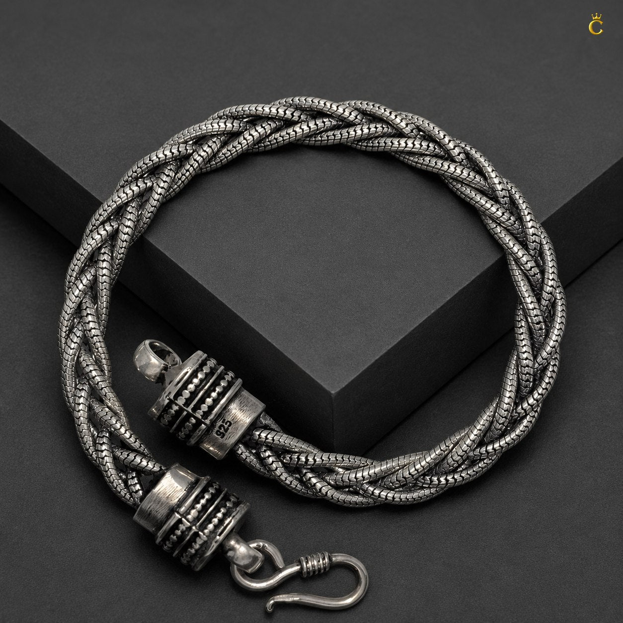Celestora Braided Silver Bracelet with Hook Lock