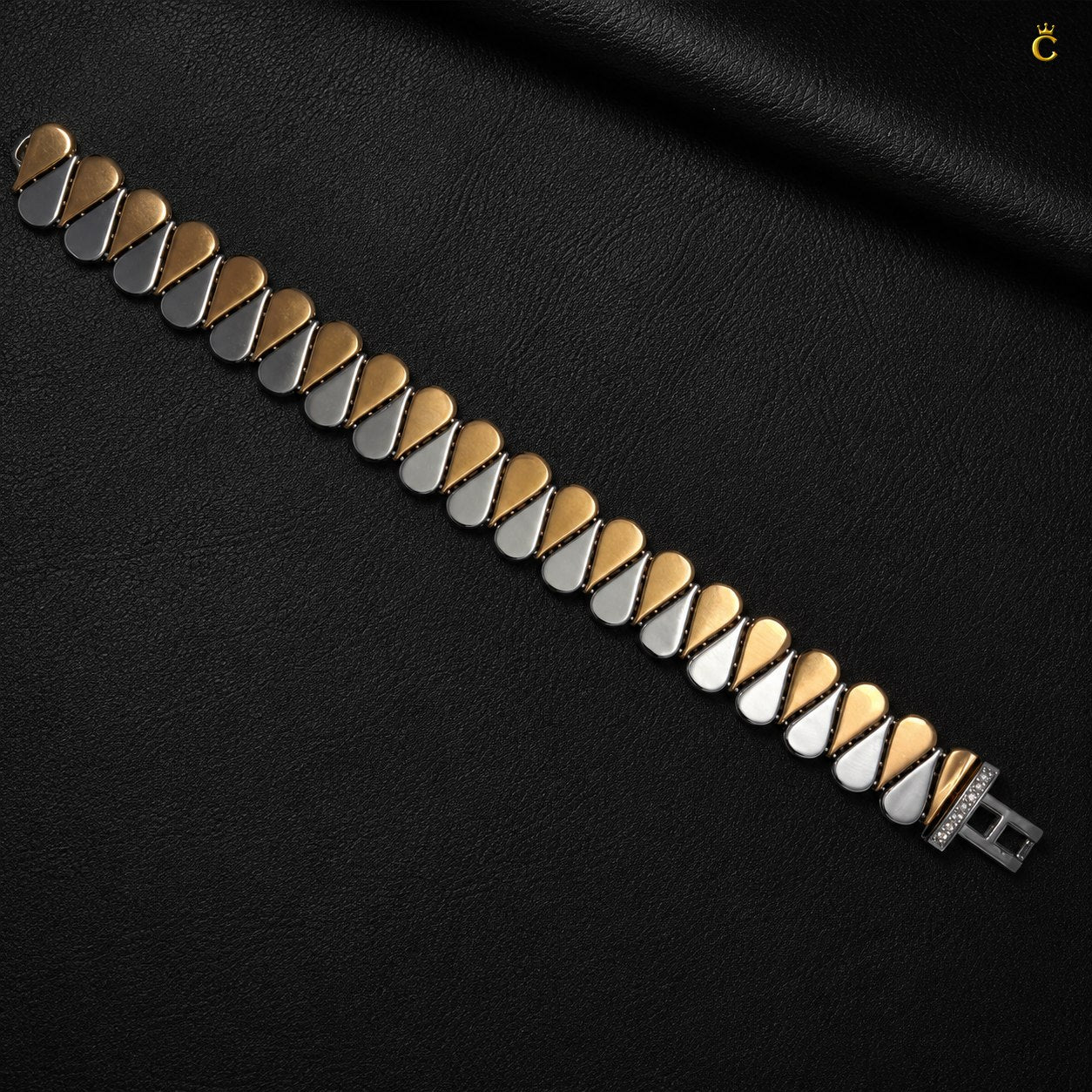 Two Tone Teardrop Link Silver Bracelet