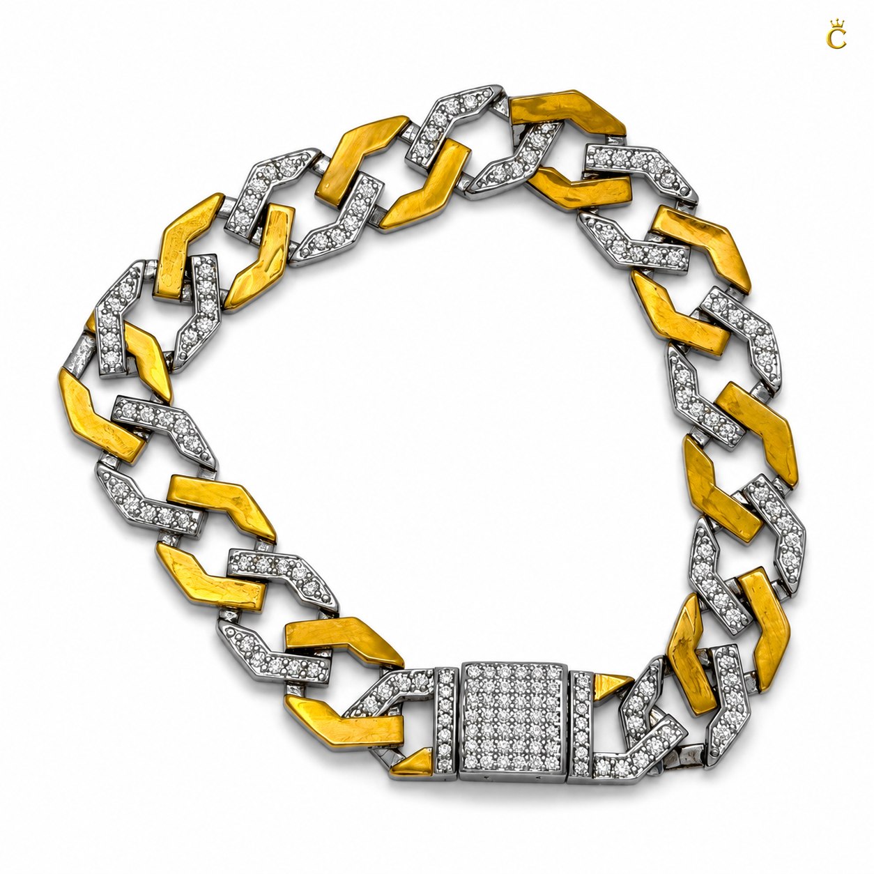 Men's Two-Tone Iced Silver Cuban Bracelet