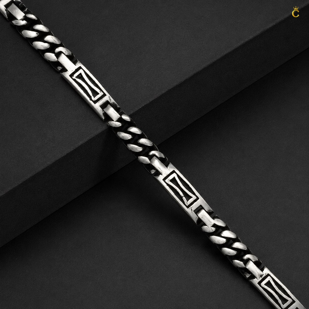 Silver Geometric Link Bracelet for Men