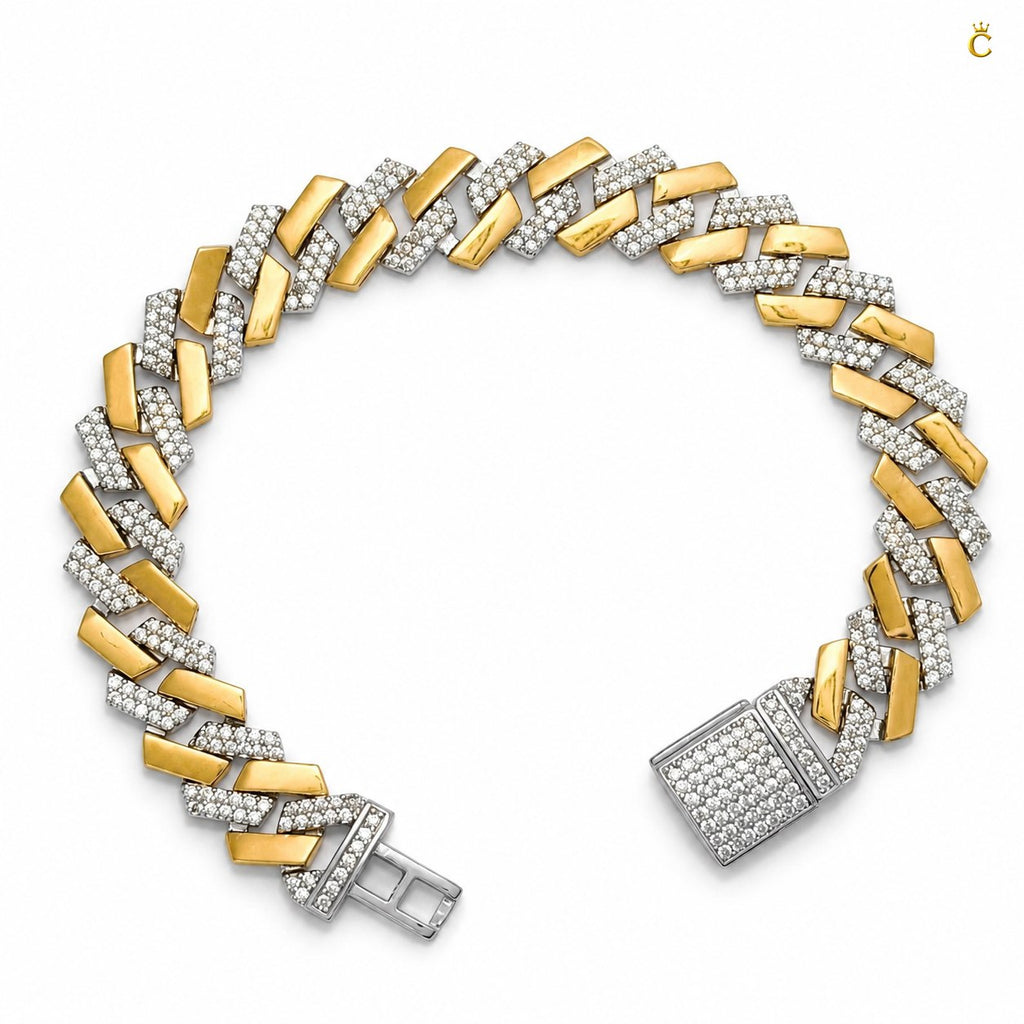Men's Two-Tone Iced Out Cuban Link Bracelet