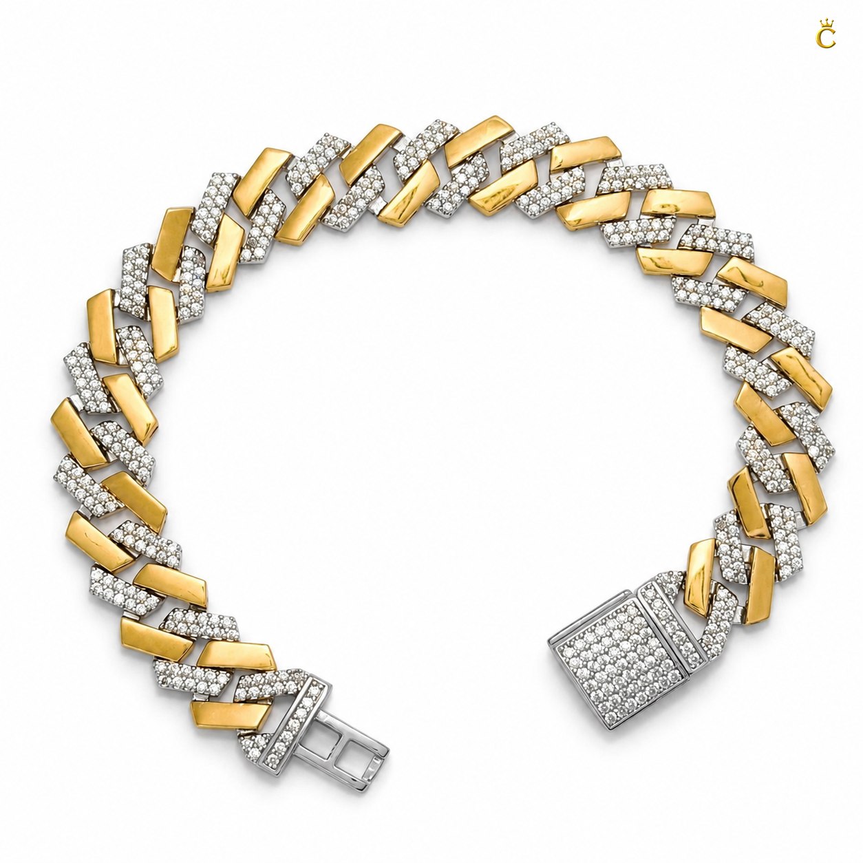 Men's Two-Tone Iced Out Cuban Link Bracelet