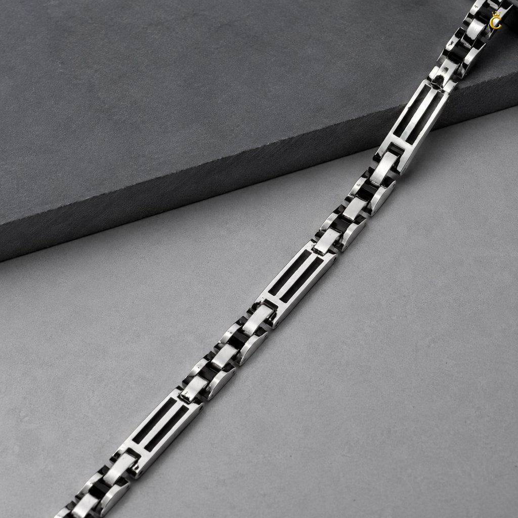 Men's Silver Geometric Link Bracelet