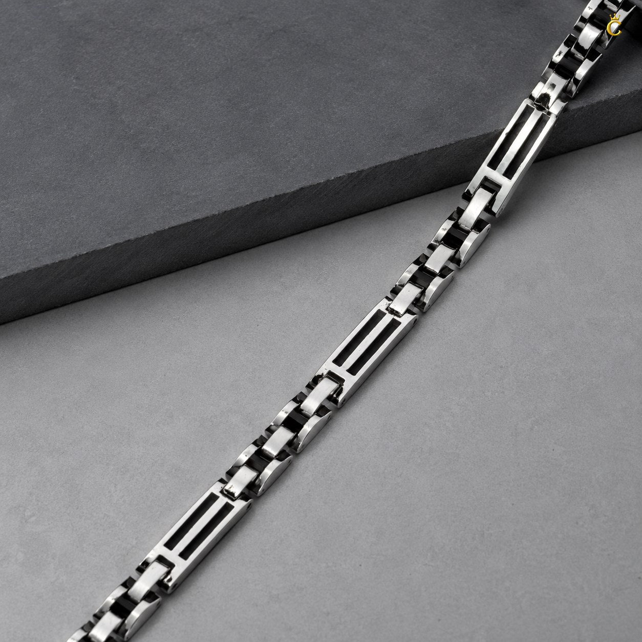 Men's Silver Geometric Link Bracelet