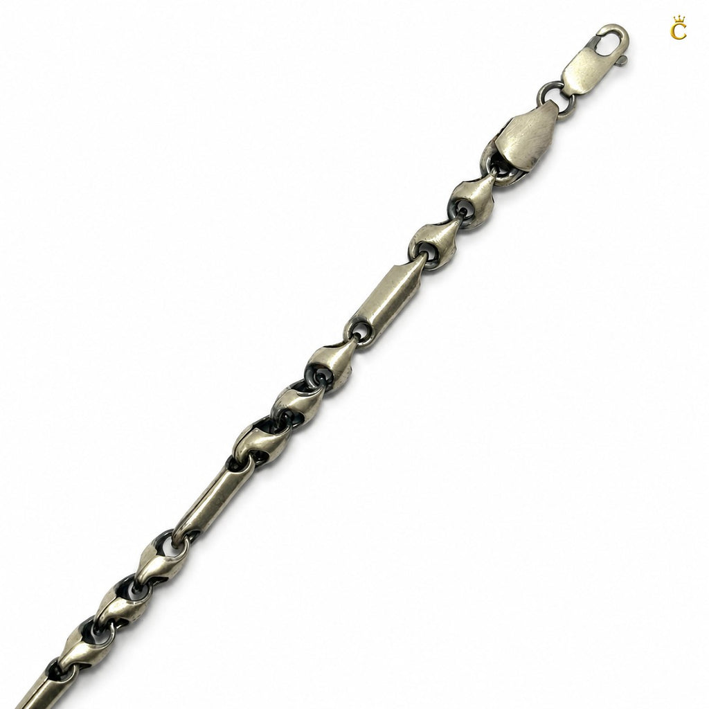 Oxidized Silver Bar Link Bracelet for Men