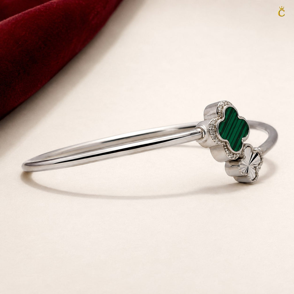 Celestora-Silver Green Clover Open Cuff / Band (Van Cleef inspired)