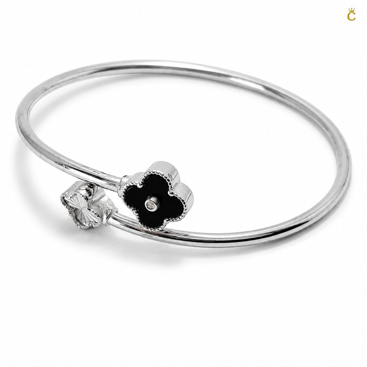 Celestora-Silver Midnight Black Clover Open Kada/ Cuff