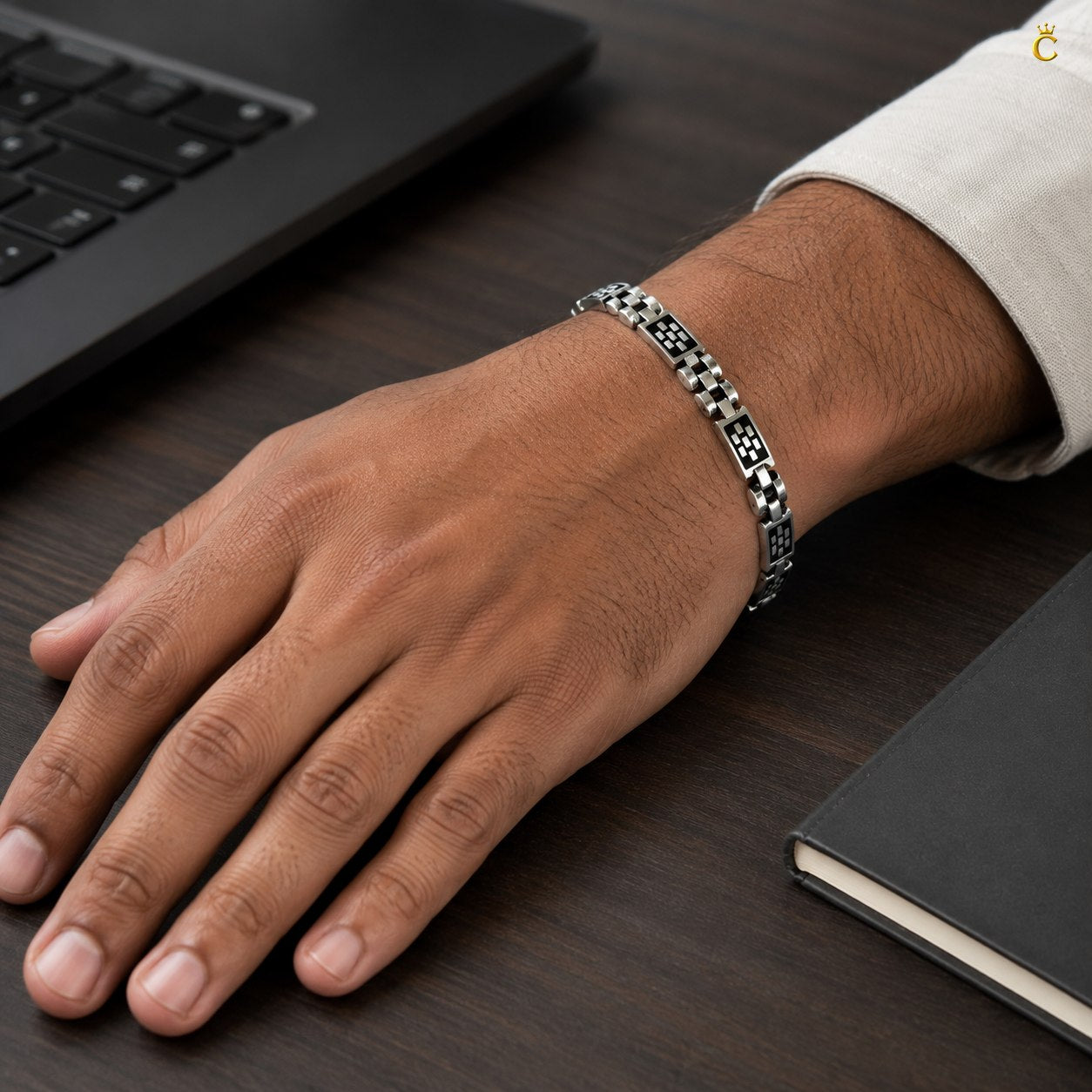 Block Design Oxidised Black Enamel Bracelet