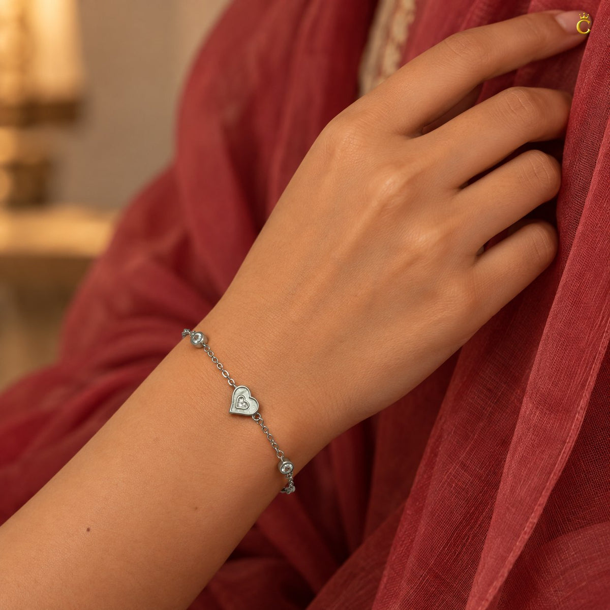 Silver Graceful eternal heart adjustable bracelet