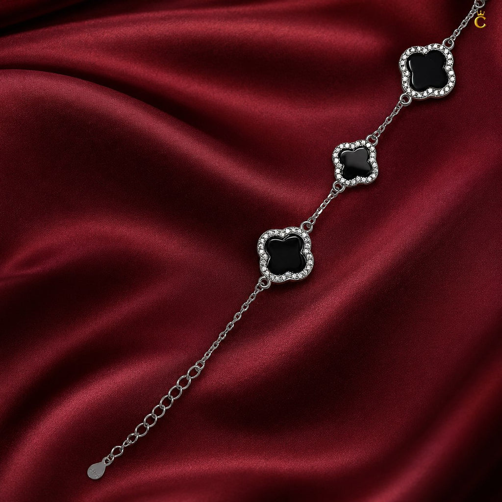 Celestora Luxurious Black 5 Clovers Van cliff Bracelet