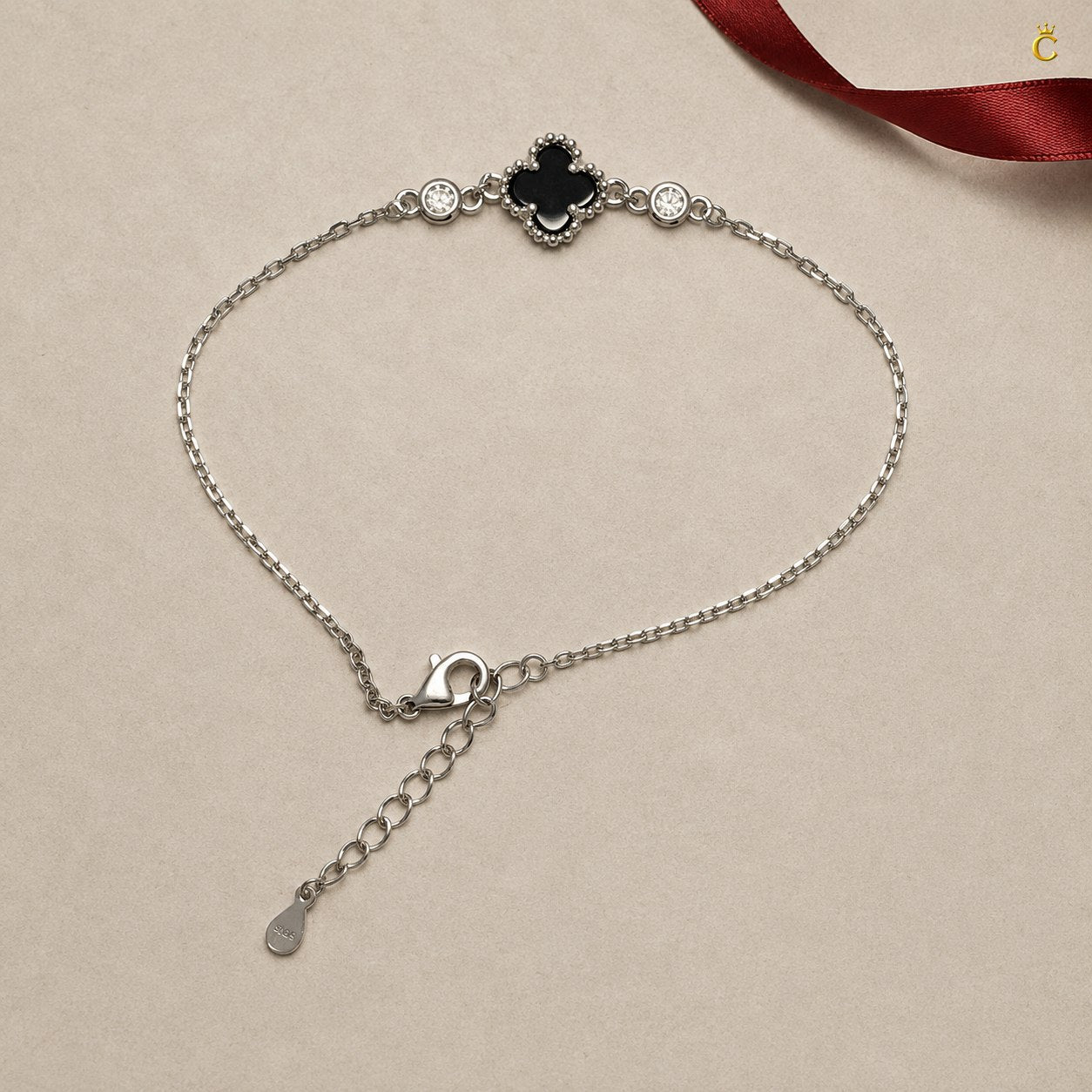 Celestora - Onyx Black Cute Clover Zircon stud Bracelet