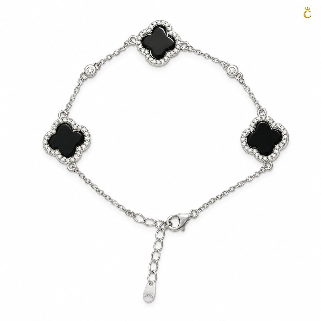 Celestora - Onyx Three Clovers Van Cliff Bracelet