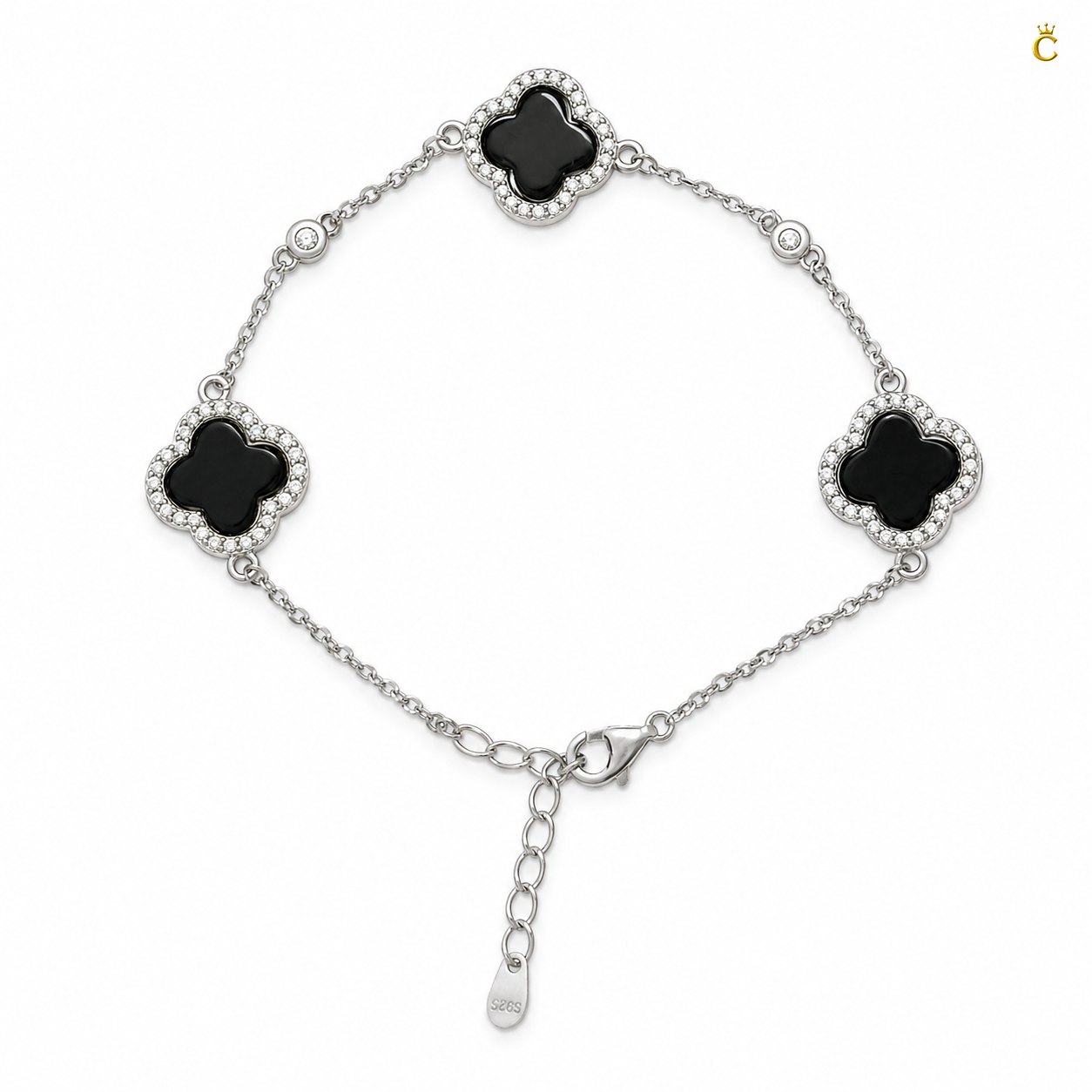 Celestora - Onyx Three Clovers Van Cliff Bracelet