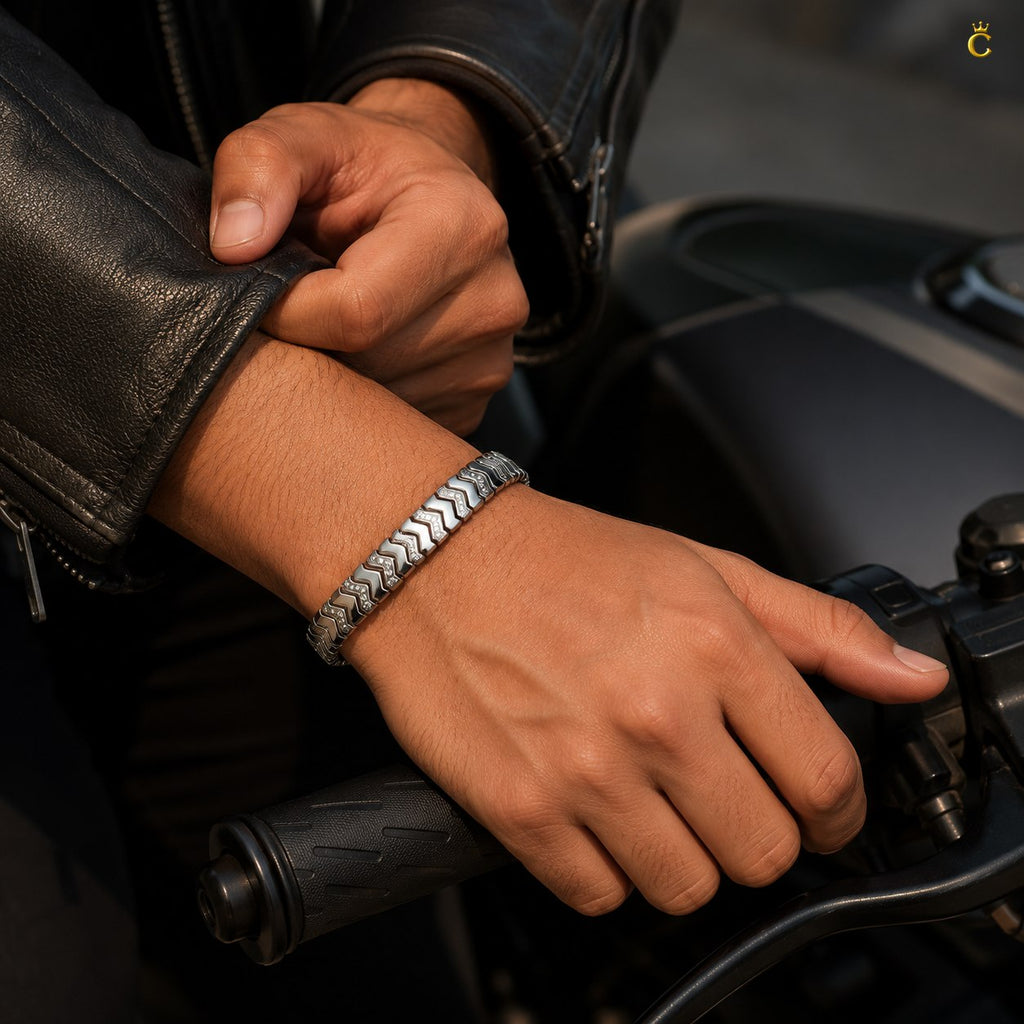 Men's Premium Silver Chevron Link Bracelet