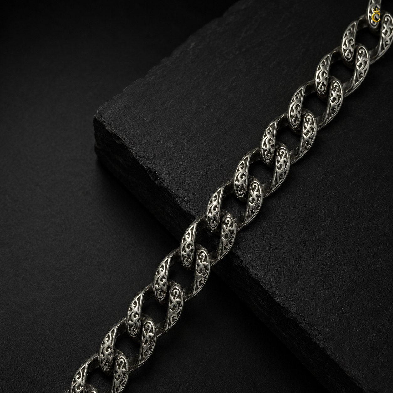 Ornate Filigree Silver Curb Link Bracelet