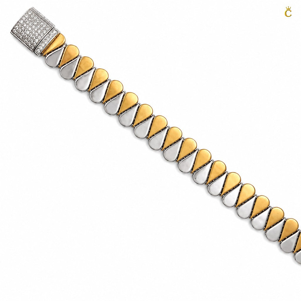 Two Tone Teardrop Link Silver Bracelet