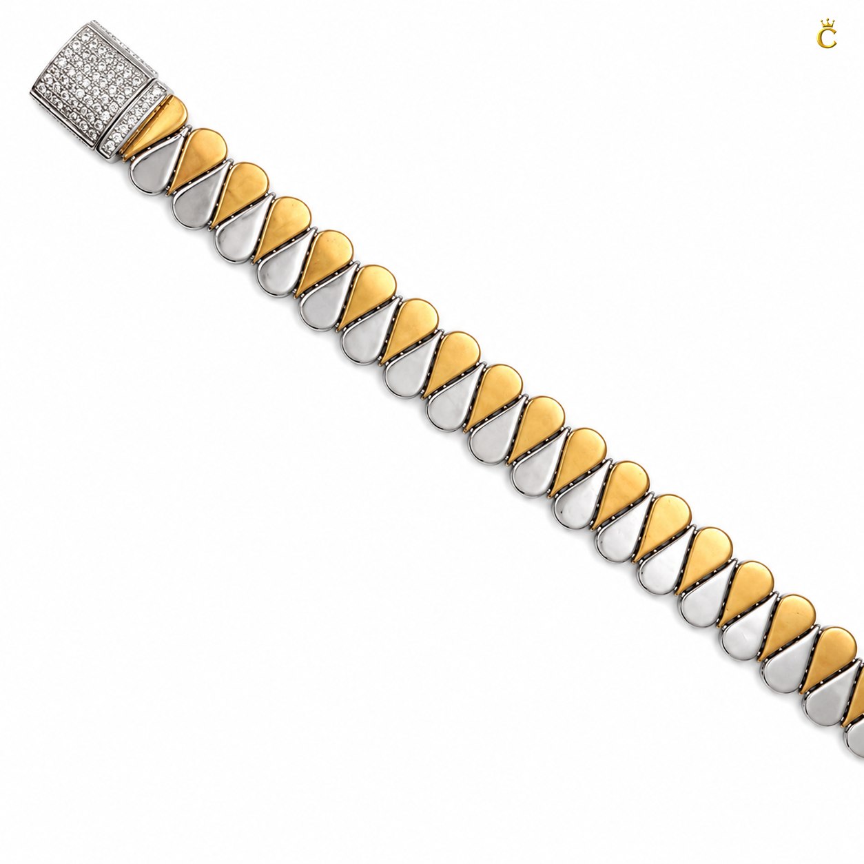 Two Tone Teardrop Link Silver Bracelet