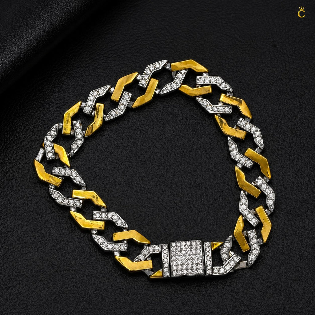 Men's Two-Tone Iced Silver Cuban Bracelet