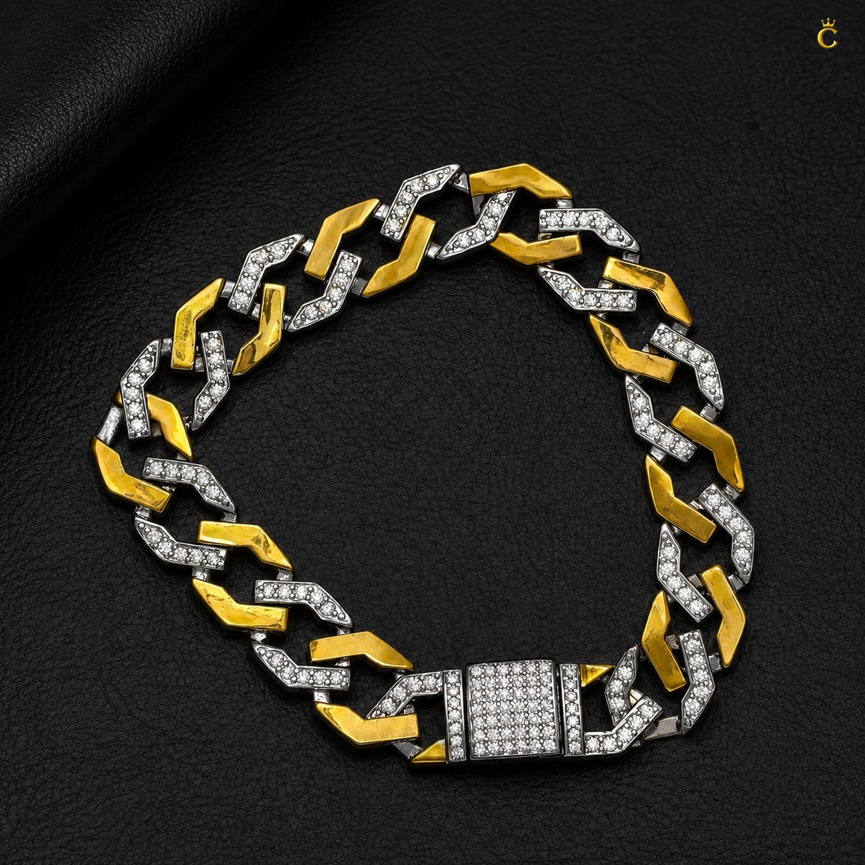 Men's Two-Tone Iced Silver Cuban Bracelet