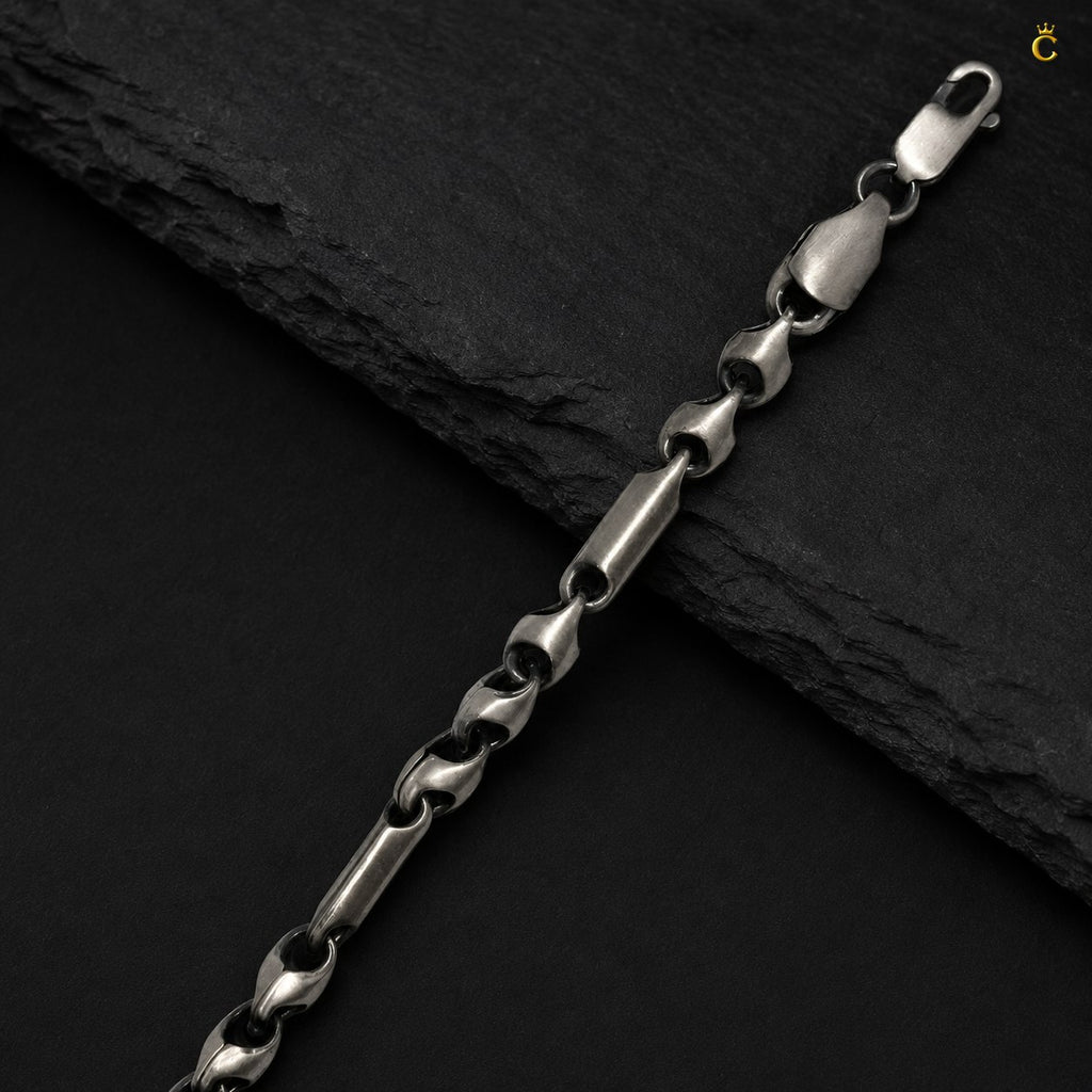 Oxidized Silver Bar Link Bracelet for Men