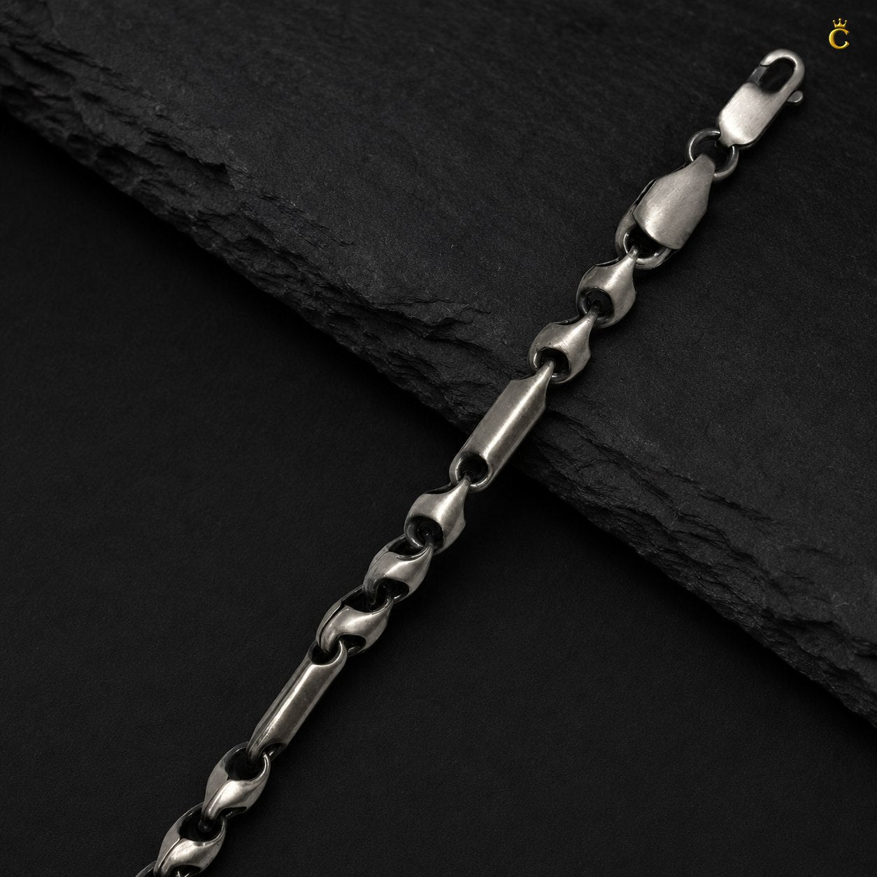 Oxidized Silver Bar Link Bracelet for Men
