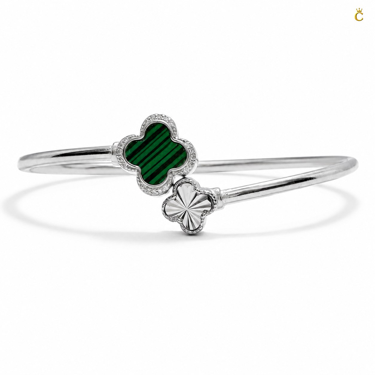 Celestora-Silver Green Clover Open Cuff / Band (Van Cleef inspired)