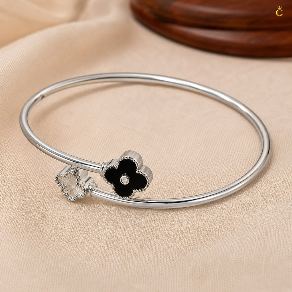 Celestora-Silver Midnight Black Clover Open Kada/ Cuff